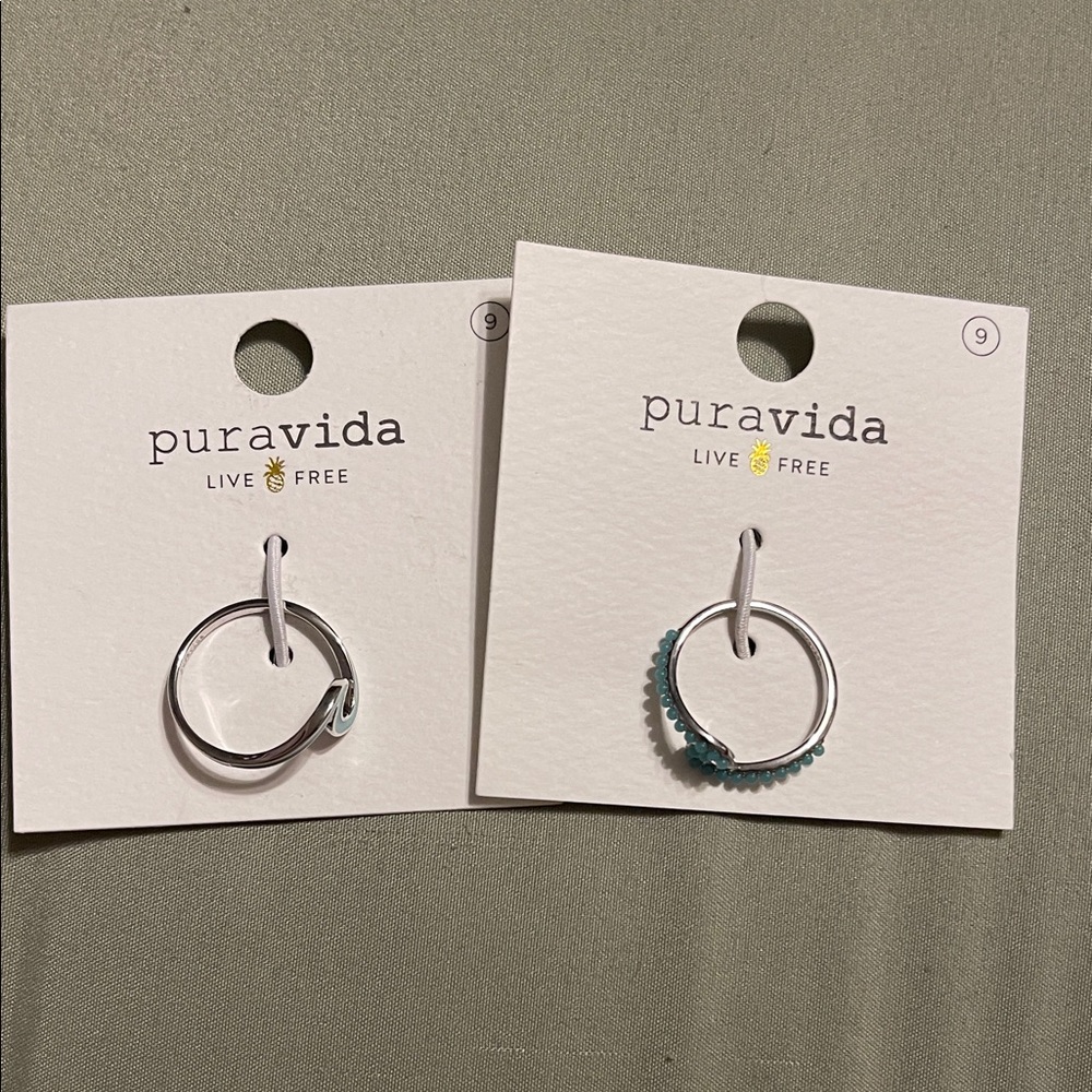 Pura Vida Silver and Teal Ring Duo